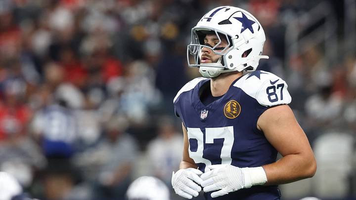 Nov 27, 2025; Arlington, Texas, USA; Dallas Cowboys tight end Jake Ferguson (87) warms up prior to the game against the Kansas City Chiefs at AT&T Stadium. Mandatory Credit: Kevin Jairaj-Imagn Images Nov 27, 2025; Arlington, Texas, USA; Dallas Cowboys tight end Jake Ferguson (87) warms up prior to the game against the Kansas City Chiefs at AT&T Stadium. Mandatory Credit: Kevin Jairaj-Imagn Images