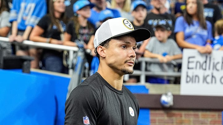 Pittsburgh Steelers wide receiver Roman Wilson (10) walks down the tunnel before a preseason game against Detroit Lions at Ford Field in Detroit on Saturday, August 24, 2024.