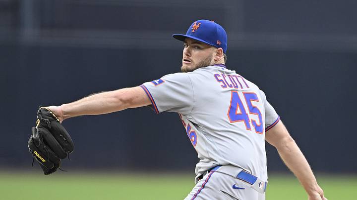 Jun 5, 2026; San Diego, California, USA; New York Mets pitcher Christian Scott (45) delivers during the first inning against the San Diego Padres at Petco Park. Mandatory Credit: Denis Poroy-Imagn Images Jun 5, 2026; San Diego, California, USA; New York Mets pitcher Christian Scott (45) delivers during the first inning against the San Diego Padres at Petco Park. Mandatory Credit: Denis Poroy-Imagn Images