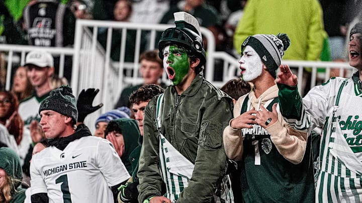 Michigan State fans cheers on against Michigan during the first half at Spartan Stadium in East Lansing on Saturday, October 25, 2025. Michigan State fans cheers on against Michigan during the first half at Spartan Stadium in East Lansing on Saturday, October 25, 2025.