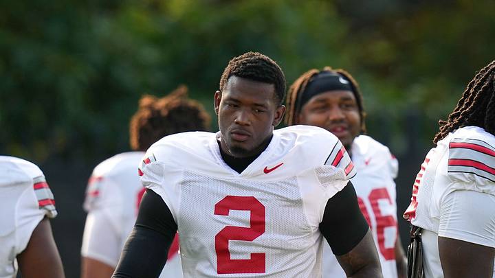 Ohio State Buckeyes defensive end Kenyatta Jackson Jr. (2) participates in the third day of training camp at the Woody Hayes Athletic Center on Aug. 8, 2026 in Columbus, Ohio.