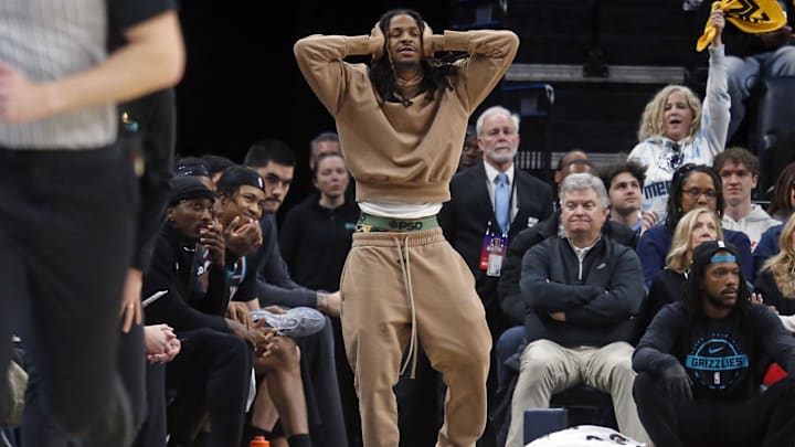 Jan 31, 2026; Memphis, Tennessee, USA; Memphis Grizzlies guard Ja Morant (12) reacts during the fourth quarter against the Minnesota Timberwolves at FedExForum. Mandatory Credit: Petre Thomas-Imagn Images Jan 31, 2026; Memphis, Tennessee, USA; Memphis Grizzlies guard Ja Morant (12) reacts during the fourth quarter against the Minnesota Timberwolves at FedExForum. Mandatory Credit: Petre Thomas-Imagn Images