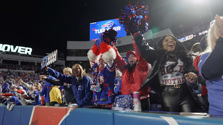 Fans react to a recovered fumble during the Bills game against the Baltimore Ravens at Highmark Stadium in Week 1.