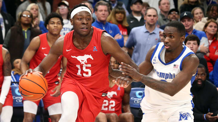 Jan 7, 2024; Memphis, Tennessee, USA; Southern Methodist Mustangs forward Ja'Heim Hudson (15) drives