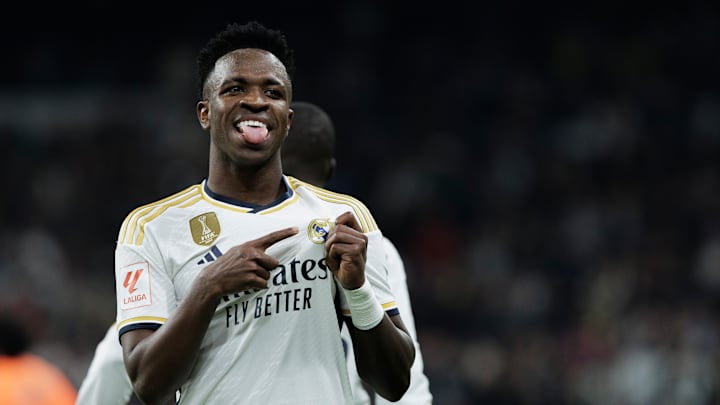 Vinicius Junior of Real Madrid celebrates a goal during the...