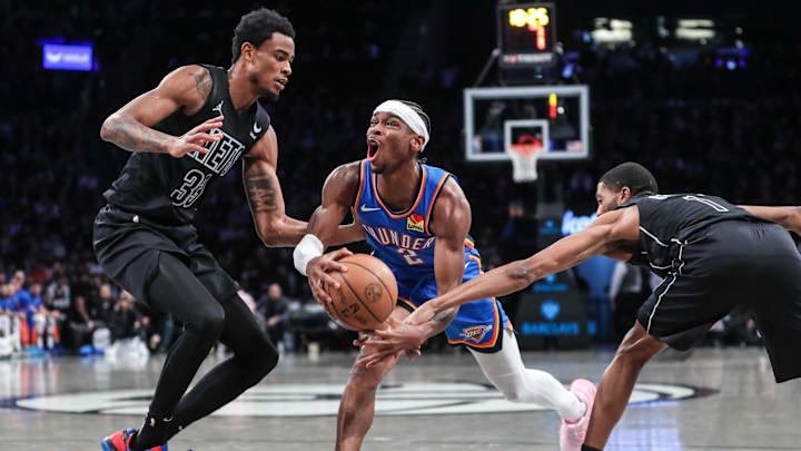 Jan 5, 2024; Brooklyn, New York, USA;  Oklahoma City Thunder guard Shai Gilgeous-Alexander (2)