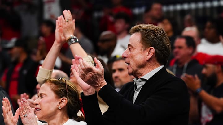 Mar 22, 2024; Memphis, TN, USA; St. John’s basketball coach Rick Pitino applauds from the