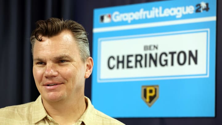 Feb 15, 2024; Tampa, FL, USA; Pittsburgh Pirates general manager Ben Cherington talks with media at George M. Steinbrenner Field. Mandatory Credit: Kim Klement Neitzel-Imagn Images Feb 15, 2024; Tampa, FL, USA; Pittsburgh Pirates general manager Ben Cherington talks with media at George M. Steinbrenner Field. Mandatory Credit: Kim Klement Neitzel-Imagn Images
