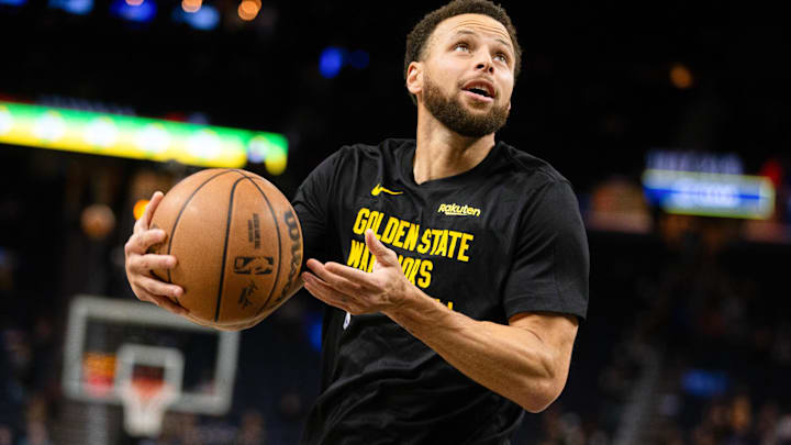Jan 5, 2024; San Francisco, California, USA; Golden State Warriors guard Stephen Curry warms up before taking on the Detroit Pistons at Chase Center. Mandatory Credit: D. Ross Cameron-Imagn Images