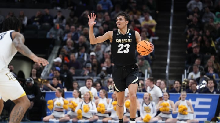 Mar 24, 2024; Indianapolis, IN, USA; Colorado Buffaloes forward Tristan da Silva (23) sets the offense during the second half against the Marquette Golden Eagles at Gainbridge FieldHouse.