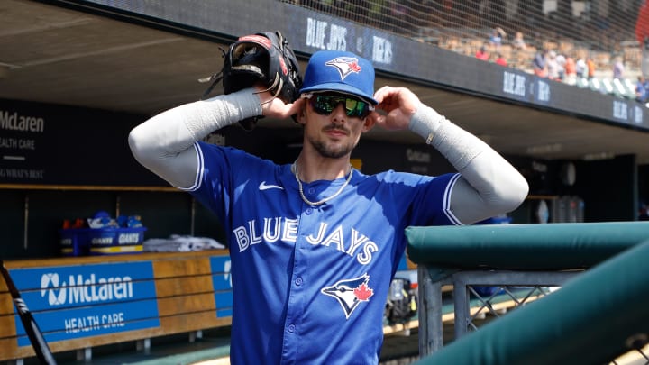 Toronto Blue Jays second baseman Cavan Biggio (8) takes the field prior to the game against the Detroit Tigers at Comerica Park. 