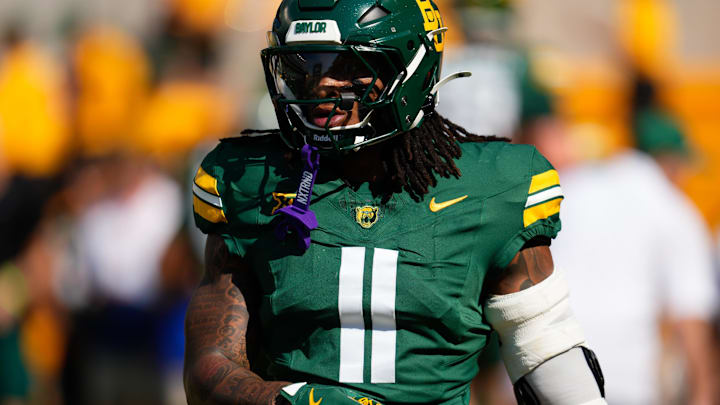 Sep 13, 2025; Waco, Texas, USA; Baylor Bears linebacker Keaton Thomas (11) during warmups before the game against the Samford Bulldogs at McLane Stadium. Mandatory Credit: Chris Jones-Imagn Images Sep 13, 2025; Waco, Texas, USA; Baylor Bears linebacker Keaton Thomas (11) during warmups before the game against the Samford Bulldogs at McLane Stadium. Mandatory Credit: Chris Jones-Imagn Images