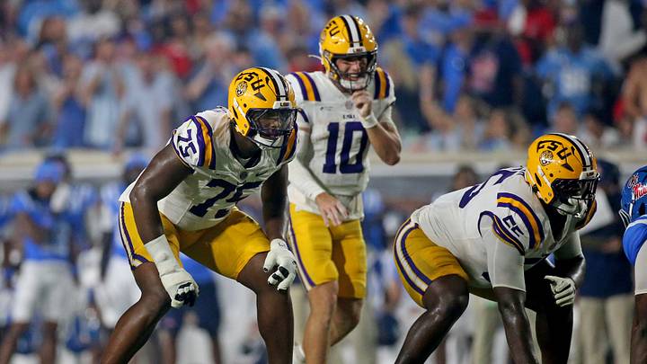 LSU Tigers offensive tackle Weston Davis and offensive lineman Aliou Bah. Mandatory Credit: Petre Thomas-Imagn Images LSU Tigers offensive tackle Weston Davis and offensive lineman Aliou Bah. Mandatory Credit: Petre Thomas-Imagn Images