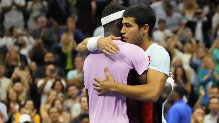 Carlos Alcaraz and Frances Tiafoe shared friendly trash talk. Carlos Alcaraz and Frances Tiafoe shared friendly trash talk.