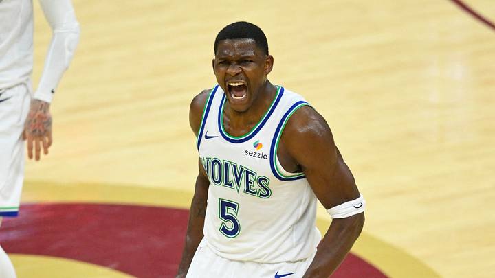 Oct 26, 2026; Cleveland, Ohio, USA; Minnesota Timberwolves guard Anthony Edwards (5) celebrates in the fourth quarter against the Cleveland Cavaliers at Rocket Arena. Mandatory Credit: David Richard-Imagn Images Oct 26, 2026; Cleveland, Ohio, USA; Minnesota Timberwolves guard Anthony Edwards (5) celebrates in the fourth quarter against the Cleveland Cavaliers at Rocket Arena. Mandatory Credit: David Richard-Imagn Images
