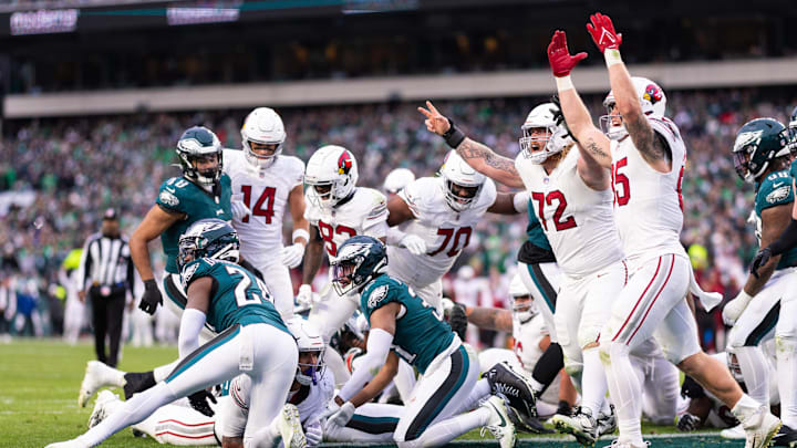 Dec 31, 2023; Philadelphia, Pennsylvania, USA;The Arizona Cardinals celebrate as running back James