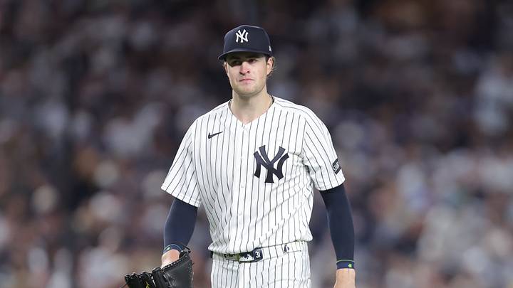 Sep 29, 2026; Bronx, New York, USA; New York Yankees pitcher Cam Schlittler (31) reacts during the sixth inning against the Boston Red Sox during game one of the Wildcard round for the 2026 MLB Playoffs at Yankee Stadium. Mandatory Credit: Brad Penner-Imagn Images Sep 29, 2026; Bronx, New York, USA; New York Yankees pitcher Cam Schlittler (31) reacts during the sixth inning against the Boston Red Sox during game one of the Wildcard round for the 2026 MLB Playoffs at Yankee Stadium. Mandatory Credit: Brad Penner-Imagn Images