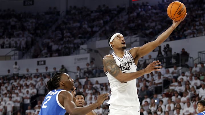 Feb 27, 2024; Starkville, Mississippi, USA; Mississippi State Bulldogs forward Tolu Smith (1) drives