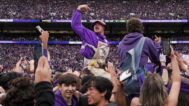 UW fans celebrate the 2023 victory over Oregon. 