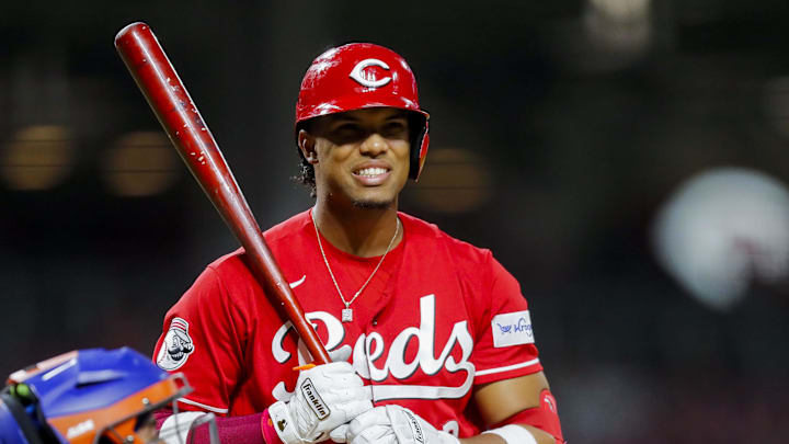 Cincinnati Reds shortstop Jose Barrero (2) reacts