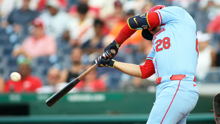  St. Louis Cardinals third base Nolan Arenado (28) lines out during the sixth inning against the Washington Nationals at Nationals Park on June 16.