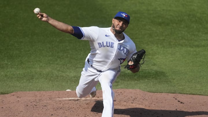 Toronto Blue Jays pitcher Yimi Garcia (93) pitches to the Boston Red Sox during the fifth inning at Rogers Centre in 2024. Toronto Blue Jays pitcher Yimi Garcia (93) pitches to the Boston Red Sox during the fifth inning at Rogers Centre in 2024.