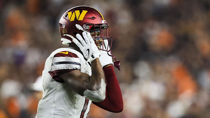 Washington Commanders wide receiver Terry McLaurin reacts after scoring a touchdown against the Cincinnati Bengals.
