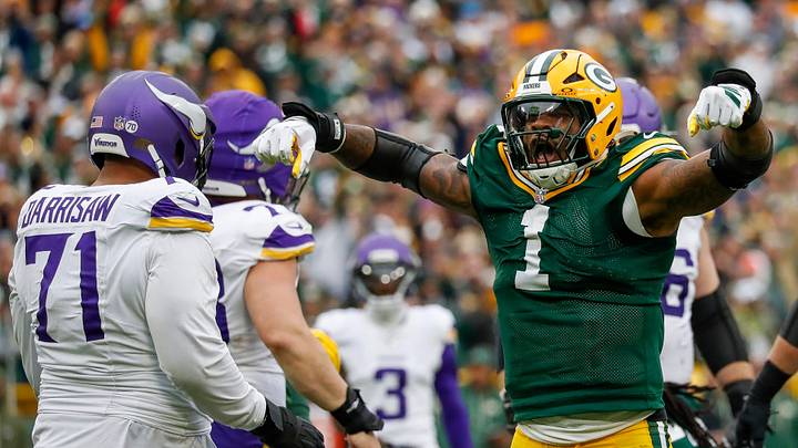 Green Bay Packers defensive end Micah Parsons (1) celebrates after sacking Minnesota Vikings quarterback J.J. McCarthy (9) on Sunday, November 23, 2025, at Lambeau Field in Green Bay, Wis. The Packers won the game, 23-6.
Tork Mason/USA TODAY NETWORK-Wisconsin Green Bay Packers defensive end Micah Parsons (1) celebrates after sacking Minnesota Vikings quarterback J.J. McCarthy (9) on Sunday, November 23, 2025, at Lambeau Field in Green Bay, Wis. The Packers won the game, 23-6.
Tork Mason/USA TODAY NETWORK-Wisconsin
