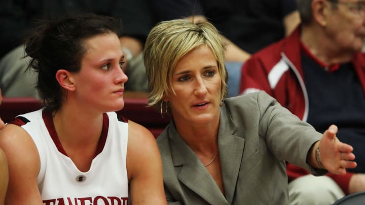 Nov. 20, 2008; Stanford, CA, USA; Stanford Cardinal forward Jillian Harmon (left) listen to assistant coach Kate Paye's (right) instruction during the second half against the New Mexico Lobos at Maples Pavilion in Stanford, CA. The Cardinal defeated the Lobos 84-46. Mandatory Credit: Kyle Terada-USA TODAY Sports Nov. 20, 2008; Stanford, CA, USA; Stanford Cardinal forward Jillian Harmon (left) listen to assistant coach Kate Paye's (right) instruction during the second half against the New Mexico Lobos at Maples Pavilion in Stanford, CA. The Cardinal defeated the Lobos 84-46. Mandatory Credit: Kyle Terada-USA TODAY Sports