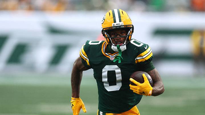 Sep 20, 2026; East Rutherford, New Jersey, USA; Green Bay Packers wide receiver Matthew Golden (0) runs after the catch in overtime against the New York Jets at MetLife Stadium. Mandatory Credit: Vincent Carchietta-Imagn Images Sep 20, 2026; East Rutherford, New Jersey, USA; Green Bay Packers wide receiver Matthew Golden (0) runs after the catch in overtime against the New York Jets at MetLife Stadium. Mandatory Credit: Vincent Carchietta-Imagn Images