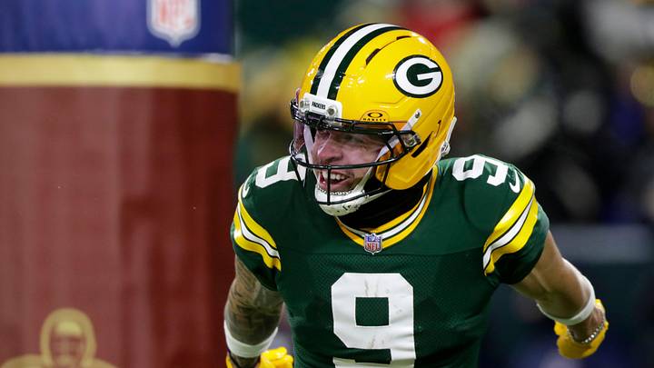 Green Bay Packers wide receiver Christian Watson (9) celebrates