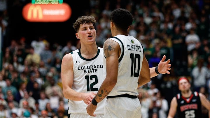 Dec 6, 2023; Fort Collins, Colorado, USA; Colorado State Rams forward Patrick Cartier (12) and guard