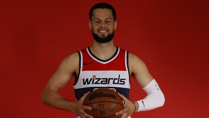 Sep 23, 2022; Washington, D.C., USA; Washington Wizards forward Jordan Schakel (20) poses for portrait during Wizards media day at Capital One Arena. Mandatory Credit: Geoff Burke-Imagn Images Sep 23, 2022; Washington, D.C., USA; Washington Wizards forward Jordan Schakel (20) poses for portrait during Wizards media day at Capital One Arena. Mandatory Credit: Geoff Burke-Imagn Images