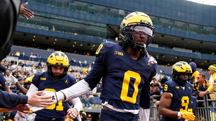 Michigan cornerback Jyaire Hill (0) takes the field for the spring game at Michigan Stadium in Ann Arbor on Saturday, April 18, 2026. Michigan cornerback Jyaire Hill (0) takes the field for the spring game at Michigan Stadium in Ann Arbor on Saturday, April 18, 2026.