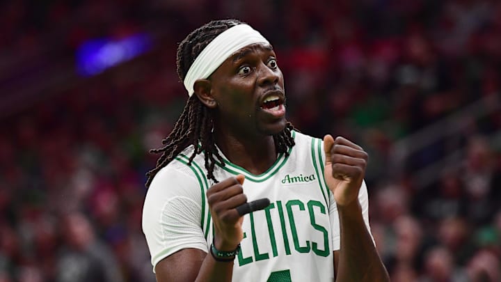 Apr 20, 2025; Boston, Massachusetts, USA; Boston Celtics guard Jrue Holiday (4) reacts after a play during the second against the Orlando Magic at TD Garden. Mandatory Credit: Bob DeChiara-Imagn Images Apr 20, 2025; Boston, Massachusetts, USA; Boston Celtics guard Jrue Holiday (4) reacts after a play during the second against the Orlando Magic at TD Garden. Mandatory Credit: Bob DeChiara-Imagn Images