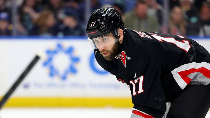 Mar 28, 2026; Buffalo, New York, USA; Buffalo Sabres left wing Jason Zucker (17) waits for the face-off during the second period against the Seattle Kraken at KeyBank Center. Mandatory Credit: Timothy T. Ludwig-Imagn Images Mar 28, 2026; Buffalo, New York, USA; Buffalo Sabres left wing Jason Zucker (17) waits for the face-off during the second period against the Seattle Kraken at KeyBank Center. Mandatory Credit: Timothy T. Ludwig-Imagn Images