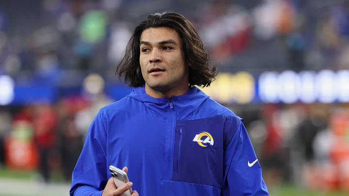 Nov 23, 2025; Inglewood, California, USA; Los Angeles Rams wide receiver Puka Nacua (12) walks on the field holding a mobile phone during warmups before the game against the Tampa Bay Buccaneers at SoFi Stadium. Mandatory Credit: Kiyoshi Mio-Imagn Images Nov 23, 2025; Inglewood, California, USA; Los Angeles Rams wide receiver Puka Nacua (12) walks on the field holding a mobile phone during warmups before the game against the Tampa Bay Buccaneers at SoFi Stadium. Mandatory Credit: Kiyoshi Mio-Imagn Images