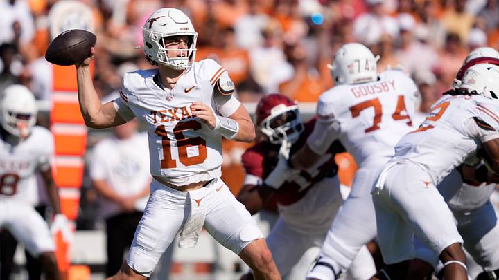 Texas's Arch Manning throws a pass. Texas's Arch Manning throws a pass.