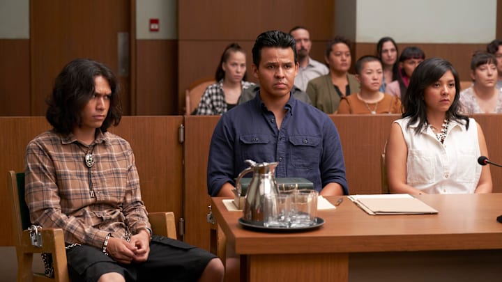 ACCUSED: L-R: Forrest Goodluck, Robert Mesa and Natalie Benally in the “Naataanii’s Story"episode of ACCUSED airing Tuesday, Feb. 28 (9:01-10:00 PM ET/PT) on FOX. ©2022 Fox Media LLC. CR: Steve Wilkie/FOX