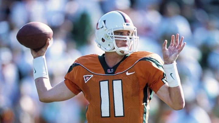 Unknown date, 2000; Coral Gables, FL, USA; FILE PHOTO; Miami Hurricanes quarterback Ken Dorsey (11) looks to throw at Sun Life Stadium. Mandatory Credit: RVR Photos-USA TODAY Network