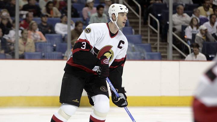 Sep 28, 2005; Buffalo, NY, USA; Ottawa Senators defense Zdeno Chara (3) in action against the Buffalo Sabres at HSBC Arena. Credit: Lou Capozzola-USA TODAY NETWORK
