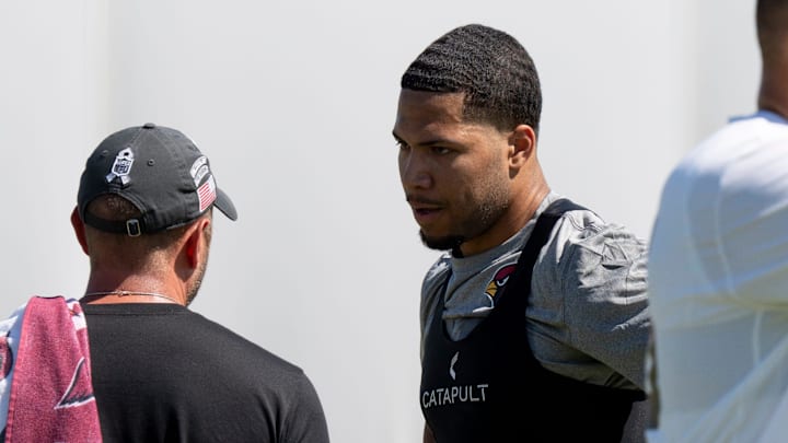 Linebacker Cody Simon during the Cardinals rookie minicamp at the Arizona Cardinals training center in Tempe on May 9,2025.