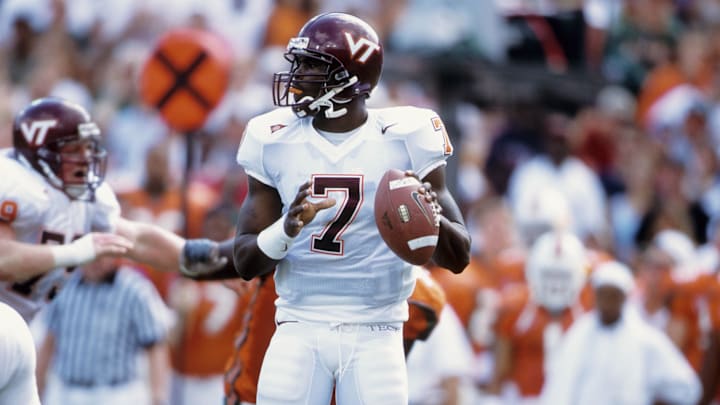 Nov 4, 2000; Miami, FL, USA: FILE PHOTO; Virginia Tech Hokies quarterback Michael Vick (7) in action against the Miami Hurricanes at the Orange Bowl. Mandatory Credit: Imagn Images Nov 4, 2000; Miami, FL, USA: FILE PHOTO; Virginia Tech Hokies quarterback Michael Vick (7) in action against the Miami Hurricanes at the Orange Bowl. Mandatory Credit: Imagn Images