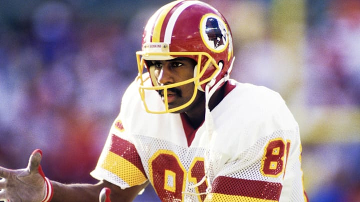 Jan 31, 1988; San Diego, CA, USA; FILE PHOTO; Washington Redskins receiver Art Monk (81) on the field prior to Super Bowl XXII against the Denver Broncos at Jack Murphy Stadium. Washington defeated Denver 42-10. Mandatory Credit: Manny Rubio-Imagn Images