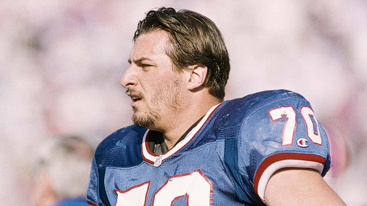 Jan 31, 1993; Pasadena, CA, USA; FILE PHOTO; Buffalo Bills offensive lineman John Fina (70) on the field prior to Super Bowl XXVII against the Dallas Cowboys at the Rose Bowl.