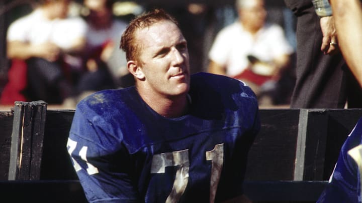 Oct 12, 1969; Bronx, NY, USA;FILE PHOTO; New York Giants defensive tackle Bob Lurtsema (71) on the sideline against the Pittsburgh Steelers at Yankee Stadium. Oct 12, 1969; Bronx, NY, USA;FILE PHOTO; New York Giants defensive tackle Bob Lurtsema (71) on the sideline against the Pittsburgh Steelers at Yankee Stadium.