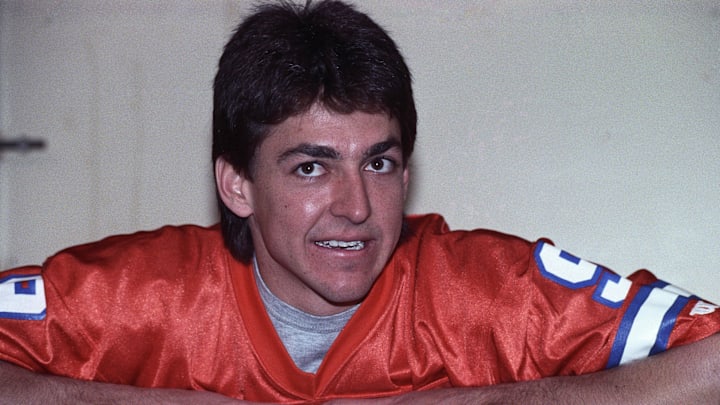 Jan 28, 1990; New Orleans, LA, USA; FILE PHOTO; Denver Broncos kicker David Treadwell (9) talks to media before Super Bowl XXIV against the San Francisco 49ers at the Superdome. The 49ers defeated the Broncos 55-10. Mandatory Credit: Imagn Images