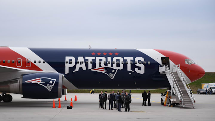 Jan 27, 2019; Atlanta, GA, USA; New England Patriots team plane arrives at Hartsfield Jackson Atlanta International Airport for Super Bowl LIII. Mandatory Credit: Adam Hagy-Imagn Images
