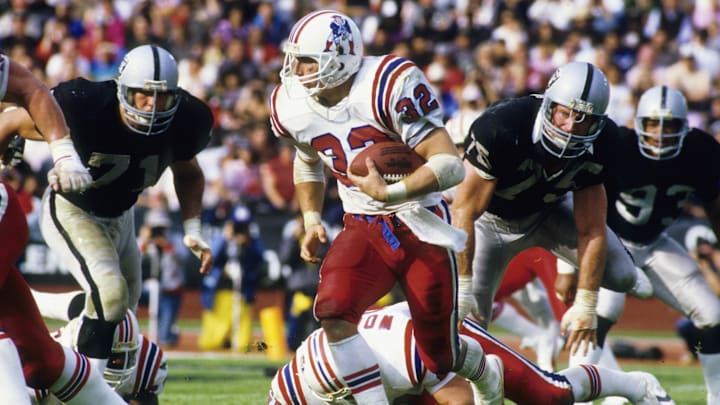 Jan 5, 1986; Los Angeles, CA, USA; FILE PHOTO; New England Patriots running back Craig James (32) in action against the Los Angeles Raiders during the 1985 AFC Divisional Playoff Game at the Coliseum. The Patriots defeated the Raiders 27-20. Mandatory Credit: MPS-Imagn Images