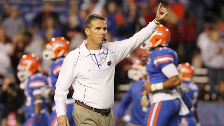 Nov 13, 2010; Gainesville, FL, USA; Florida Gators head coach Urban Meyer before the game against the South Carolina Gamecocks at Ben Hill Griffin Stadium. Mandatory Credit: Kim Klement-Imagn Images